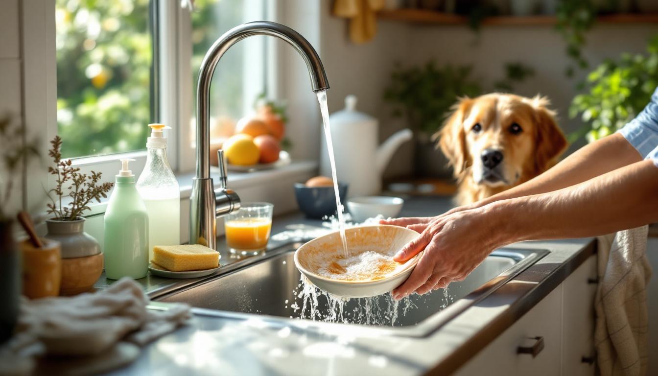 azijn bij afwasmiddel helpt vet sneller en effectiever op te lossen voor een stralend schone afwas.