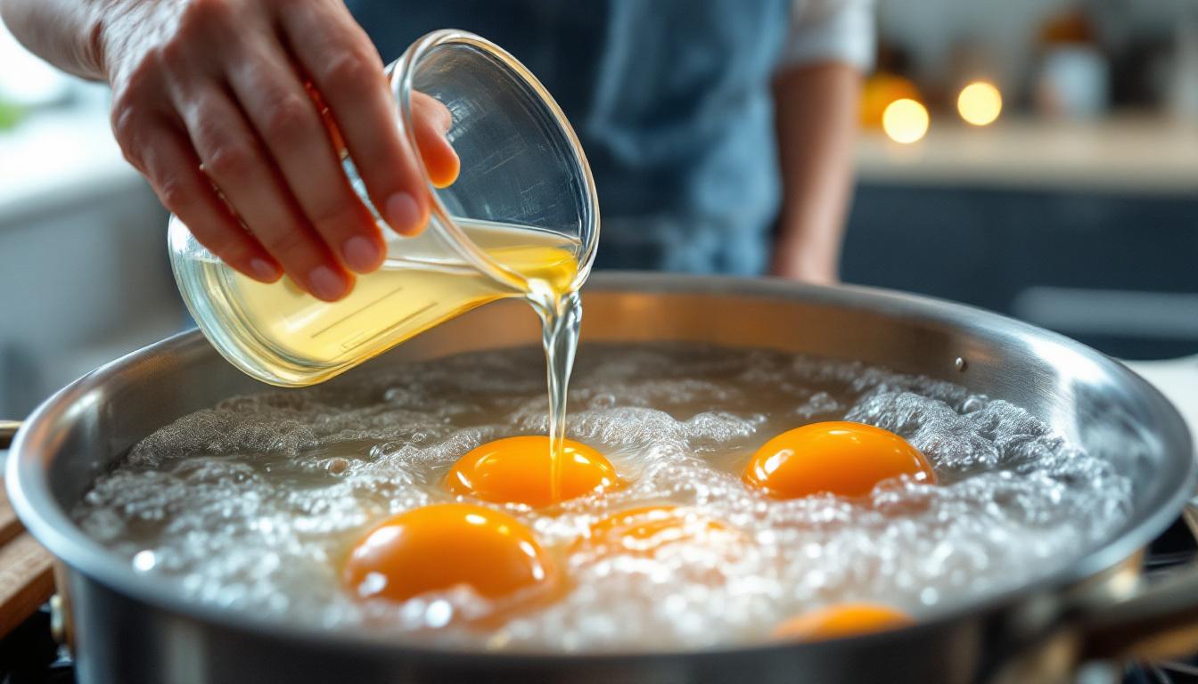 een scheutje azijn in kokend water voorkomt op een opmerkelijke manier het barsten van eieren tijdens het koken.