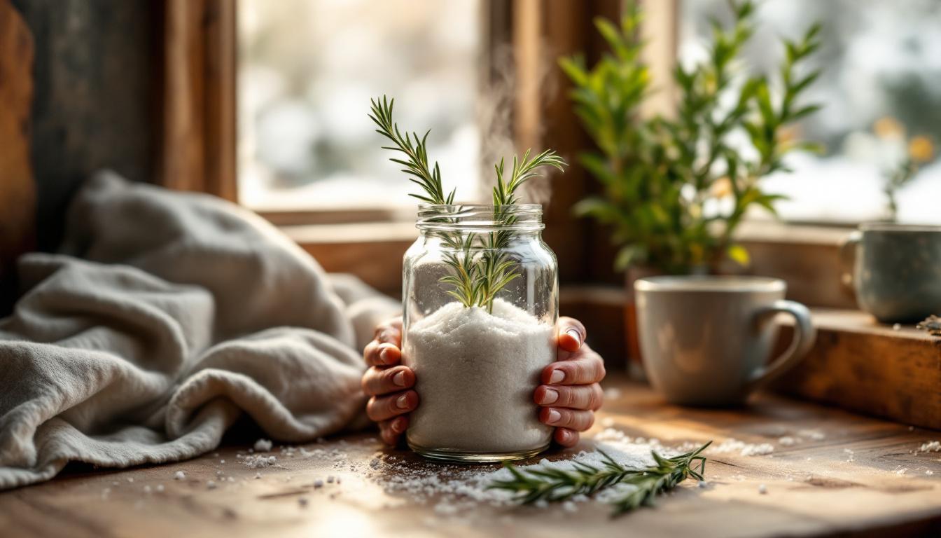 ontdek hoe grofzout en rozemarijn in een potje verrassend effectief zijn tegen winterluchtjes en frisheid in huis bewaren.