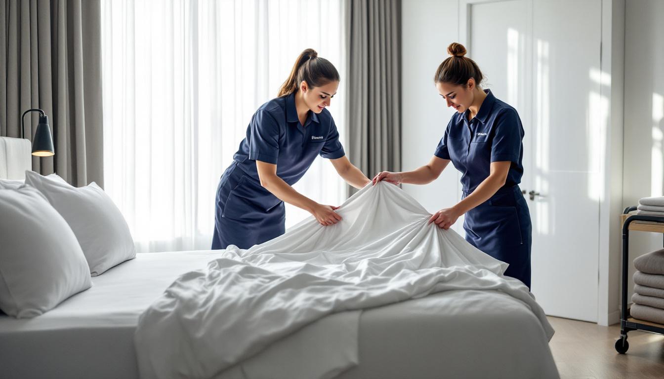 hotelpersoneel gebruikt de 'laundry burrito'-vouwtechniek om hoeslakens netjes en strak te houden, waardoor het beddengoed er verzorgd uitziet en langer meegaat.