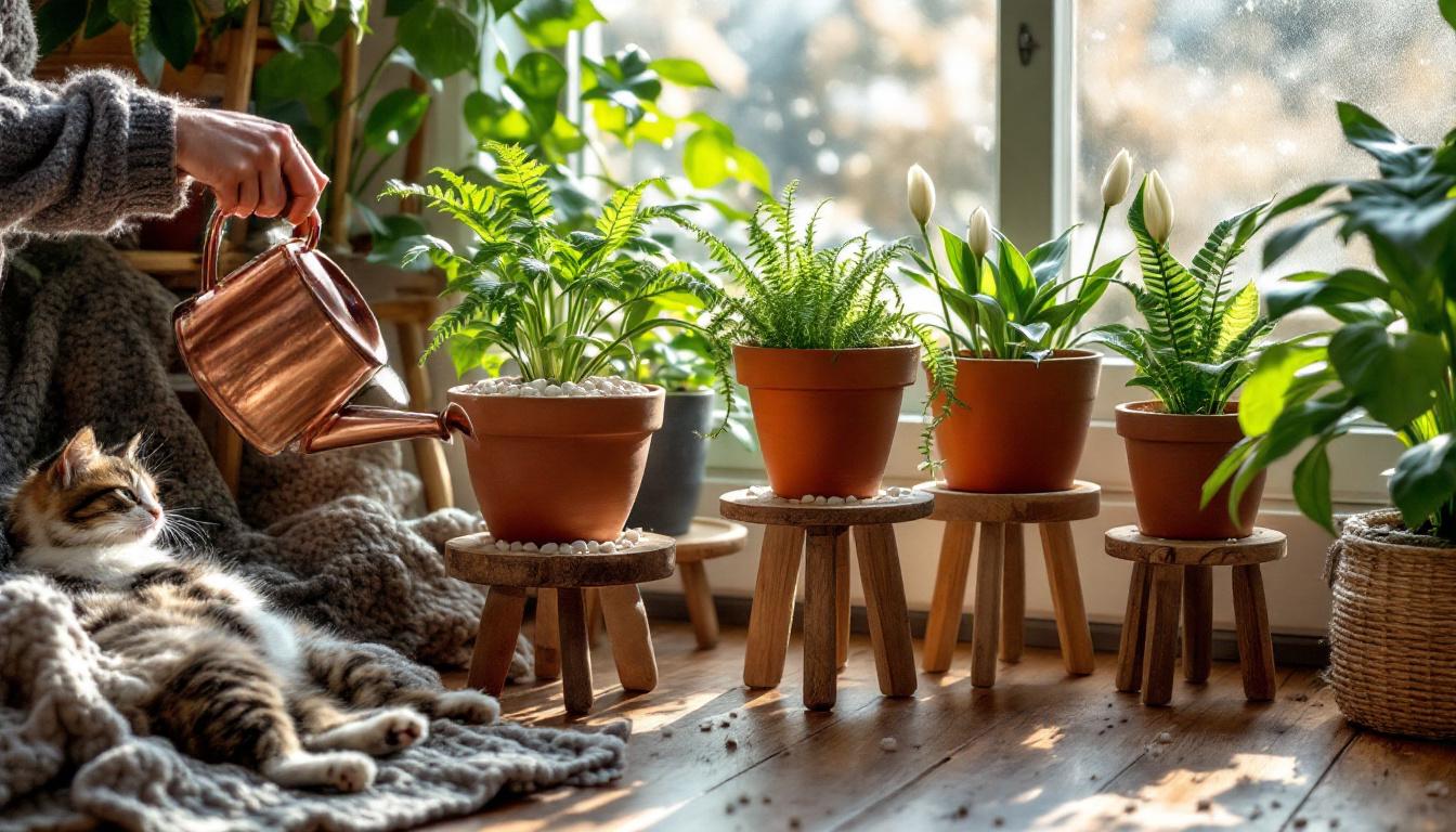 ontdek hoe kiezelschalen onder planten op natuurlijke wijze de luchtvochtigheid verhogen tijdens de winter, voor gezondere en vitalere kamerplanten.