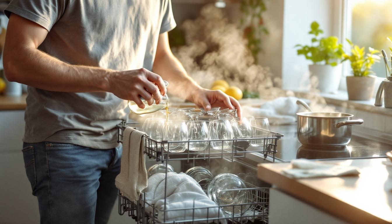 ontdek waarom de bovenste lade van je vaatwasser glazen doet aanslaan en hoe je dit eenvoudig kunt oplossen met warme azijnstoom voor sprankelend schone glazen.