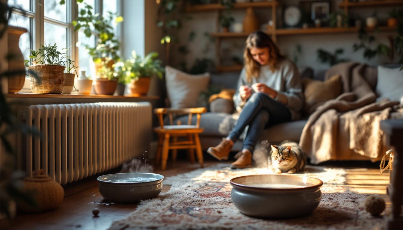 ontdek hoe waterbakjes naast radiatoren de luchtvochtigheid in huis verhogen zonder het gebruik van apparaten, voor een gezondere en comfortabelere leefomgeving.